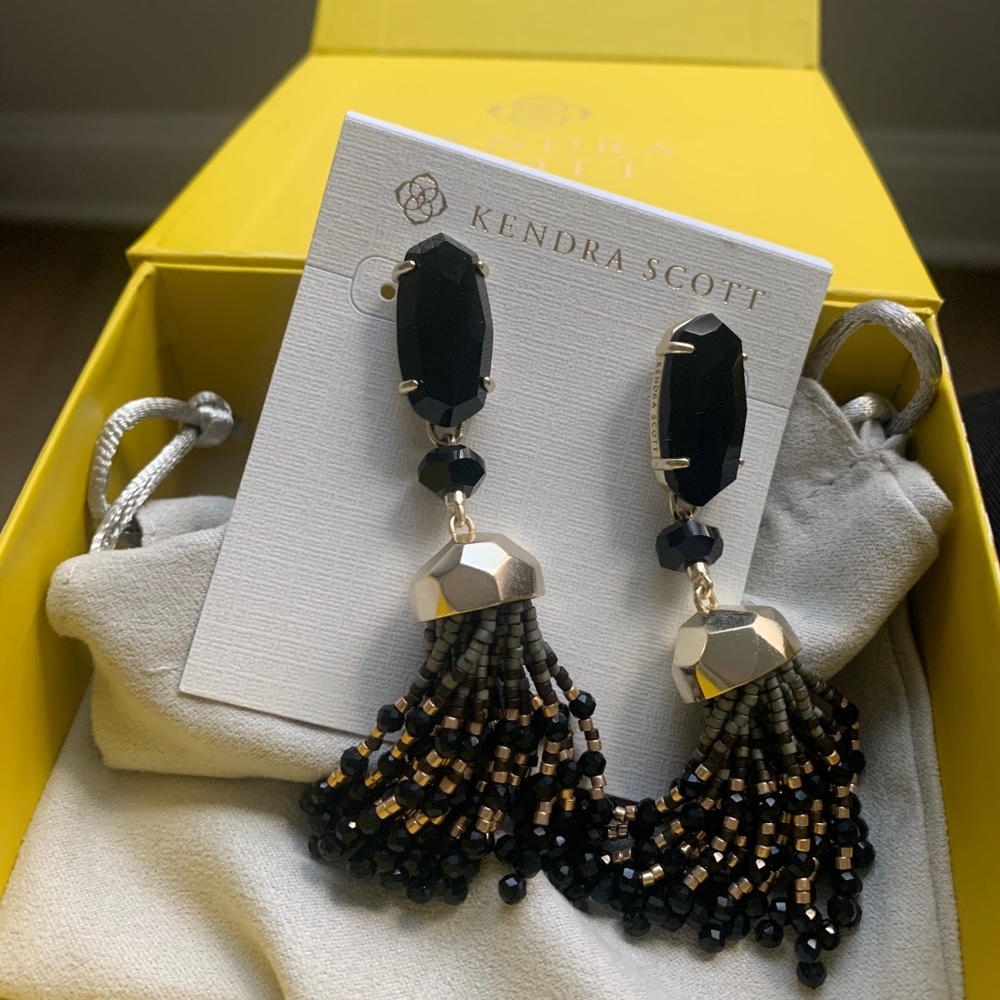 Kendra Scott Dove Statement Earrings Gold and Black